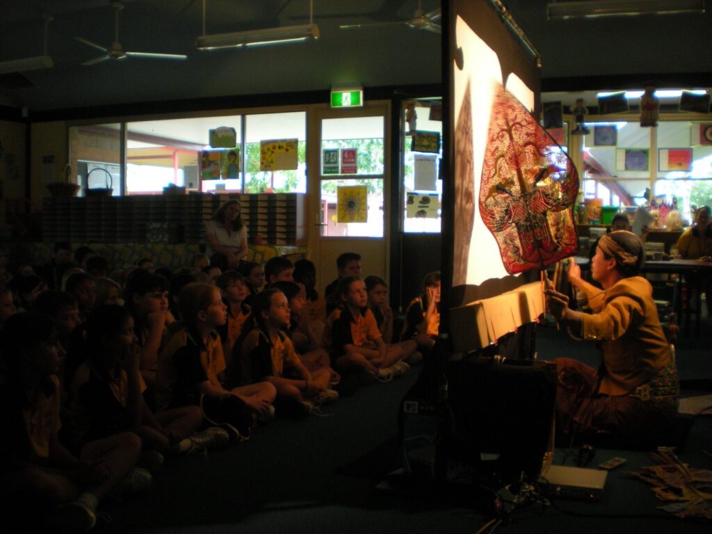 Wayang puppet performance actively engages and involves school children in the learning process